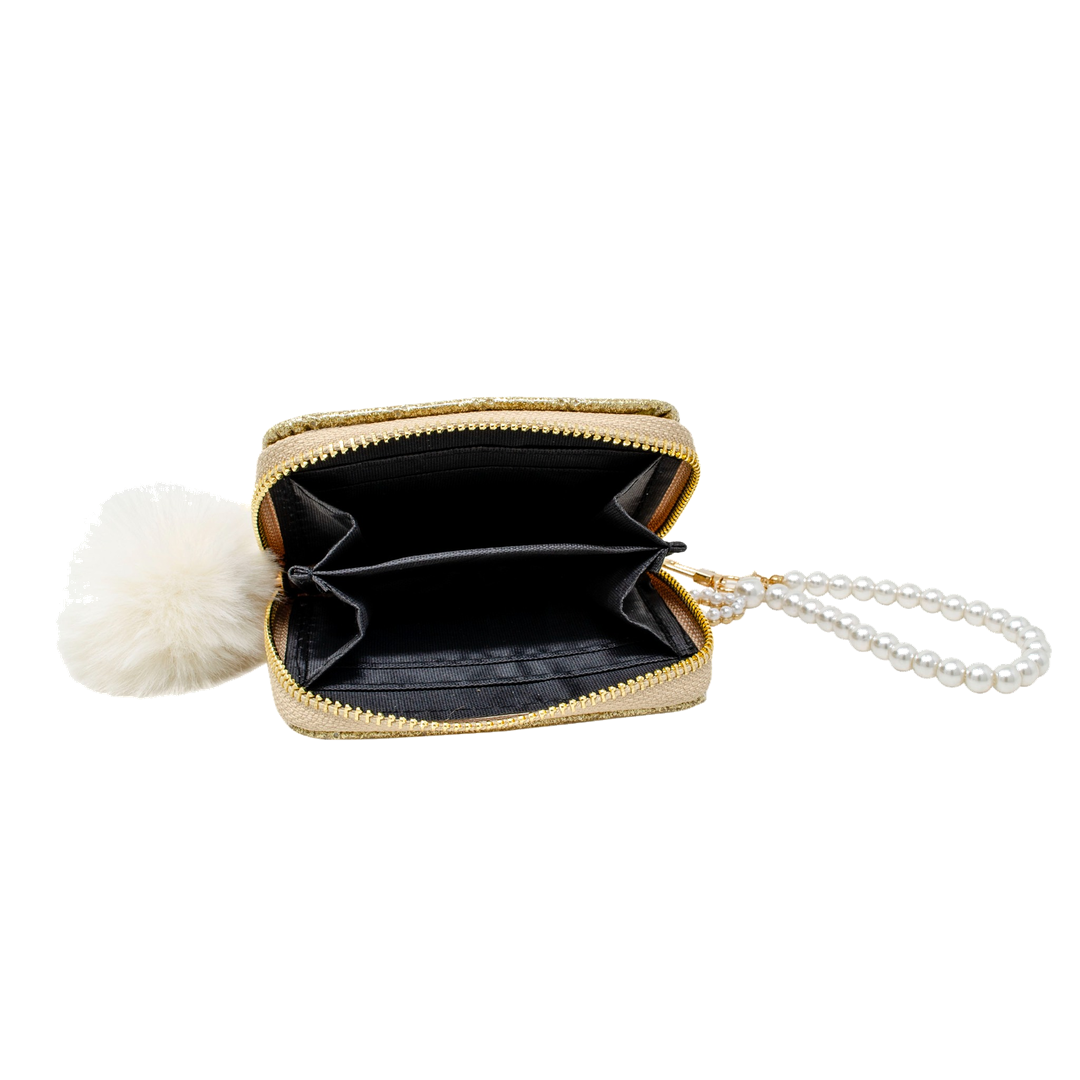 Quilted Pearl Strap Wallet - Gold