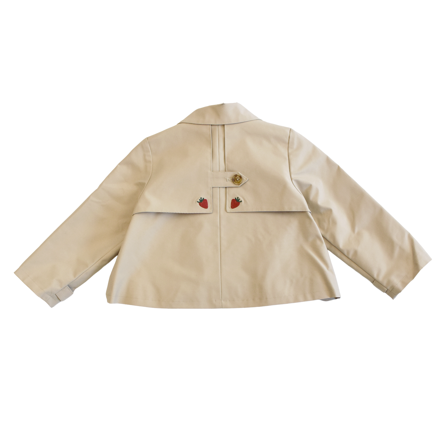 Girls Ramie Crop Trench - Strawberry Embroidery