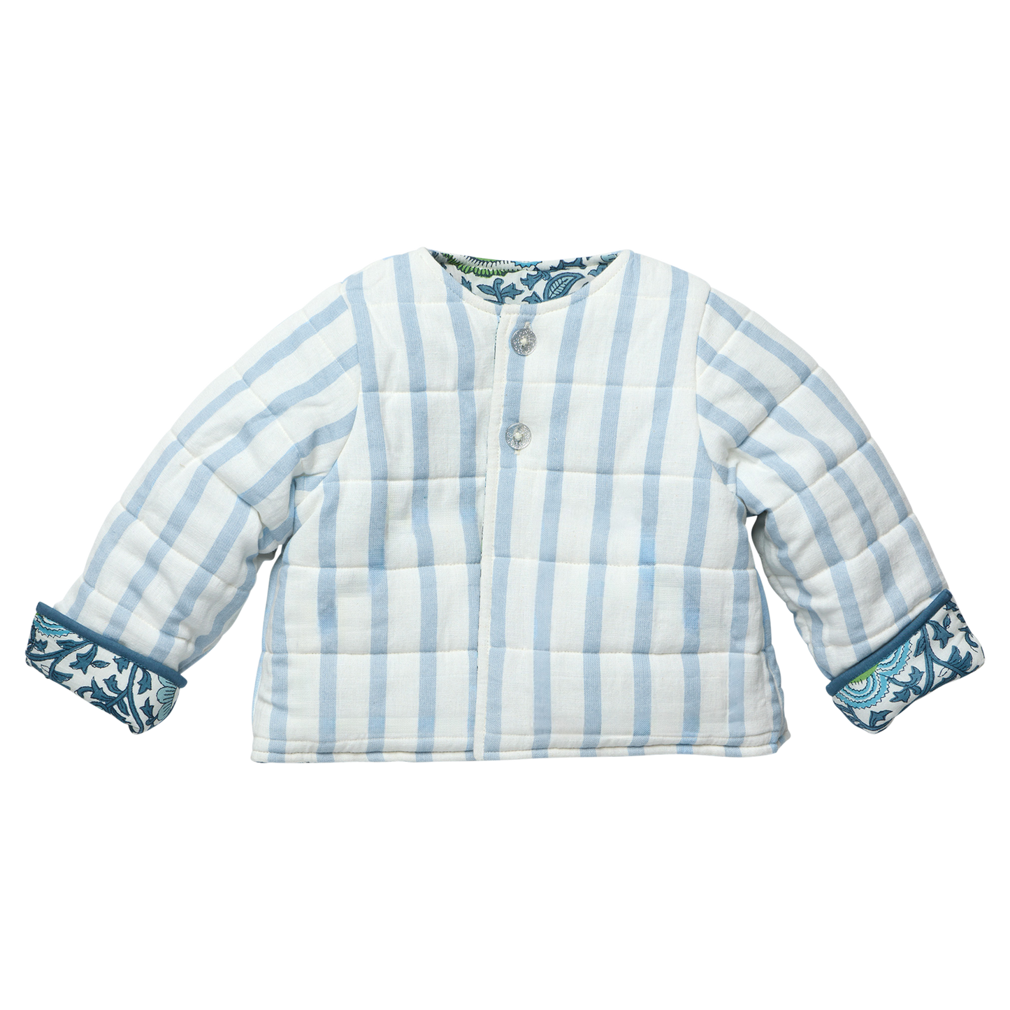 Girls Reversible Quilted Jacket- Blue Lisbon Floral