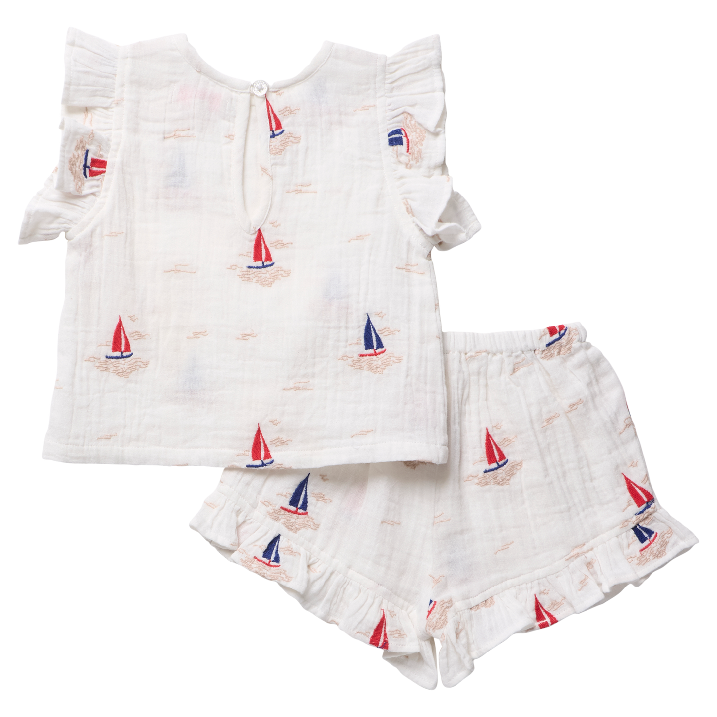 Girls Roey 2-PC Set - Sailboat Embroidery