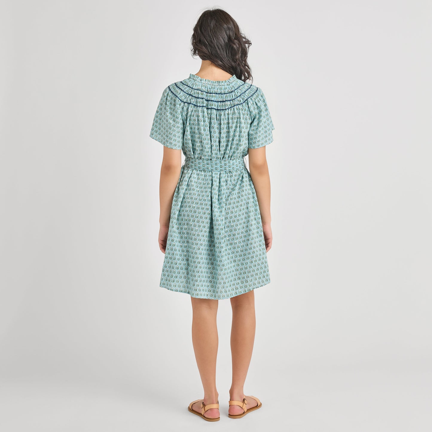Womens Brynn Dress - Blue Prairie Block Print