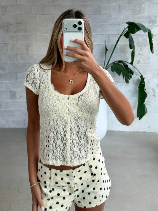 FREE PEOPLE Claro Lace Short Sleeve Tee
