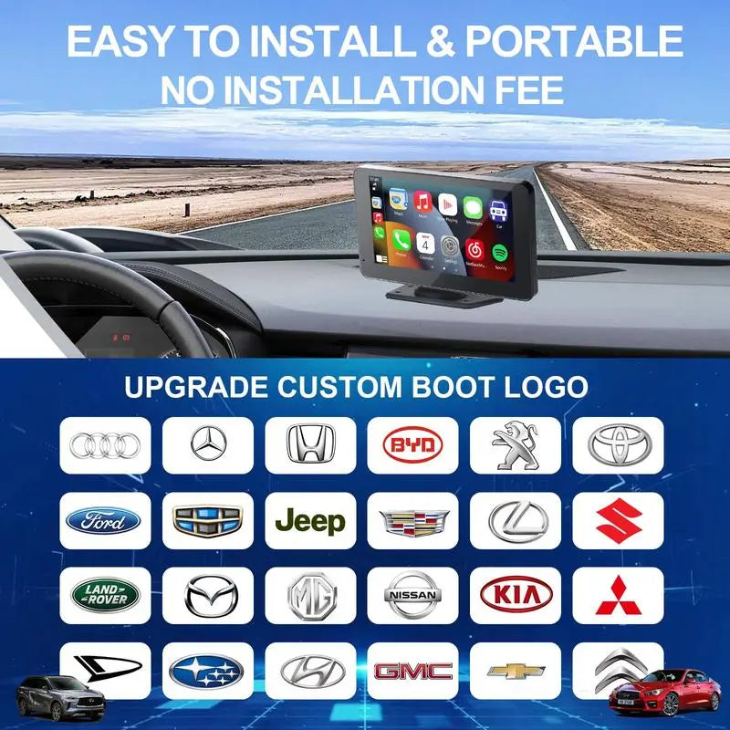 7" Portable Wireless Car Screen with Touch Display & Auto Connect
