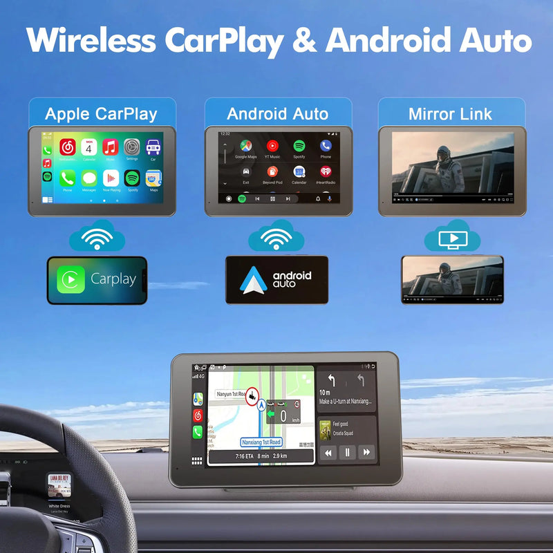 Wireless Car Screen with Touch Display for Android & iPhone