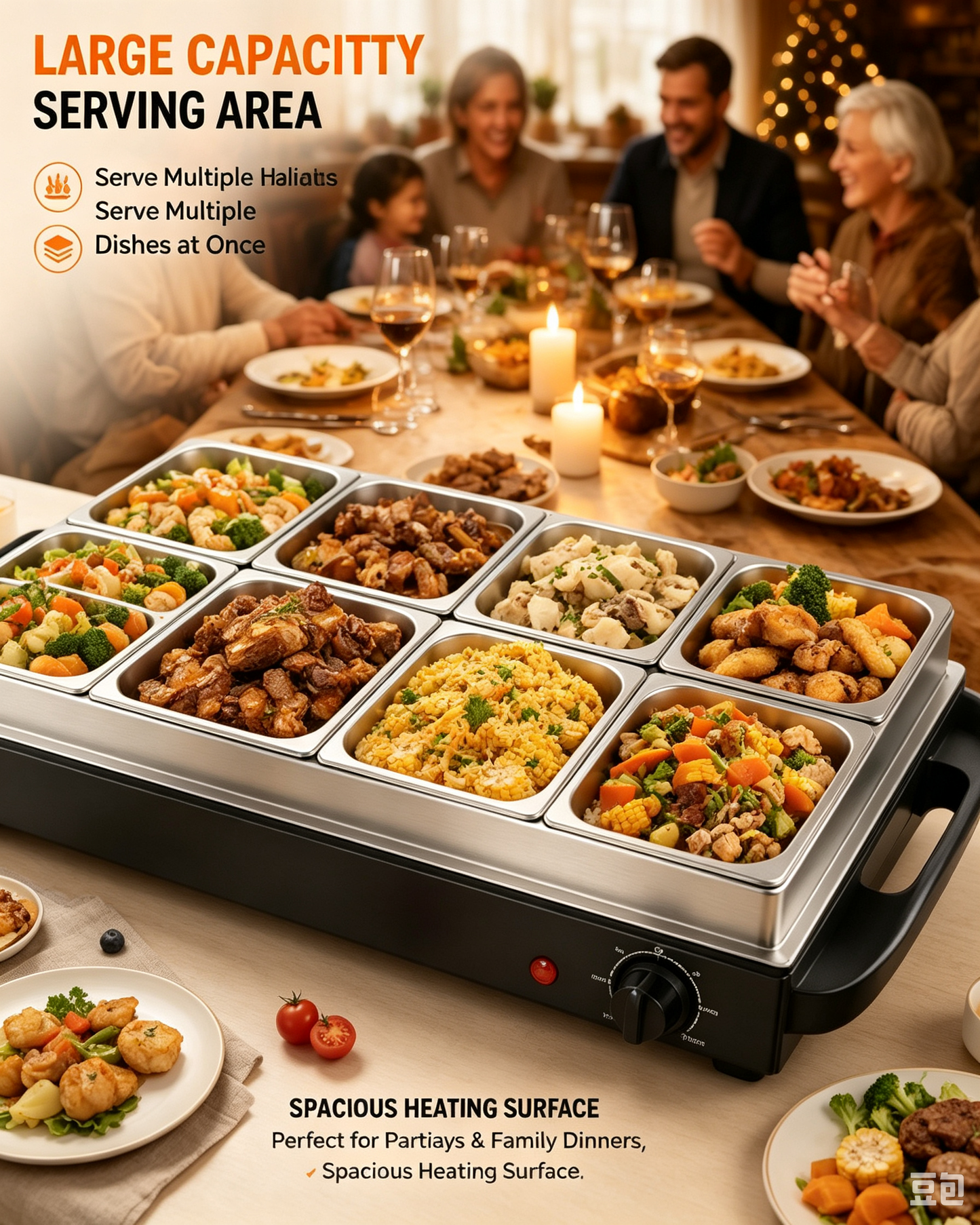 Electric Buffet Server & Food Warmer Tray with Adjustable Temperature Control