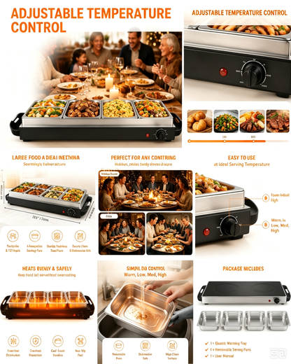 Electric Buffet Server & Food Warmer Tray with Adjustable Temperature Control