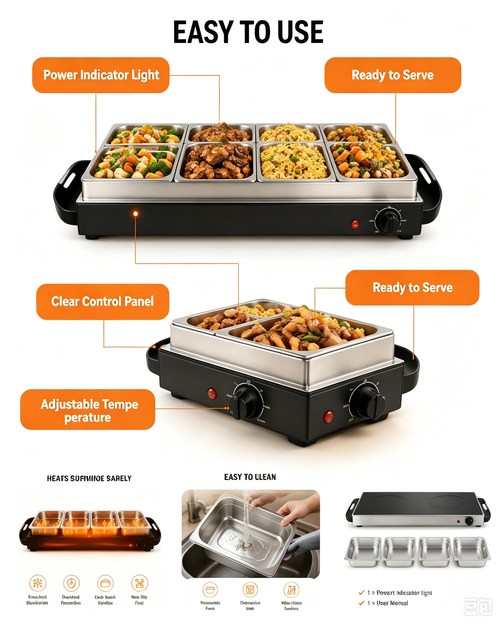 Electric Buffet Server & Food Warmer Tray with Adjustable Temperature Control