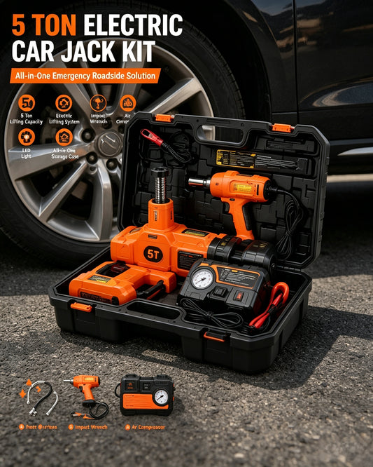 5-Ton Electric Car Jack Kit | Emergency Roadside Tire Change Tool With Impact Wrench