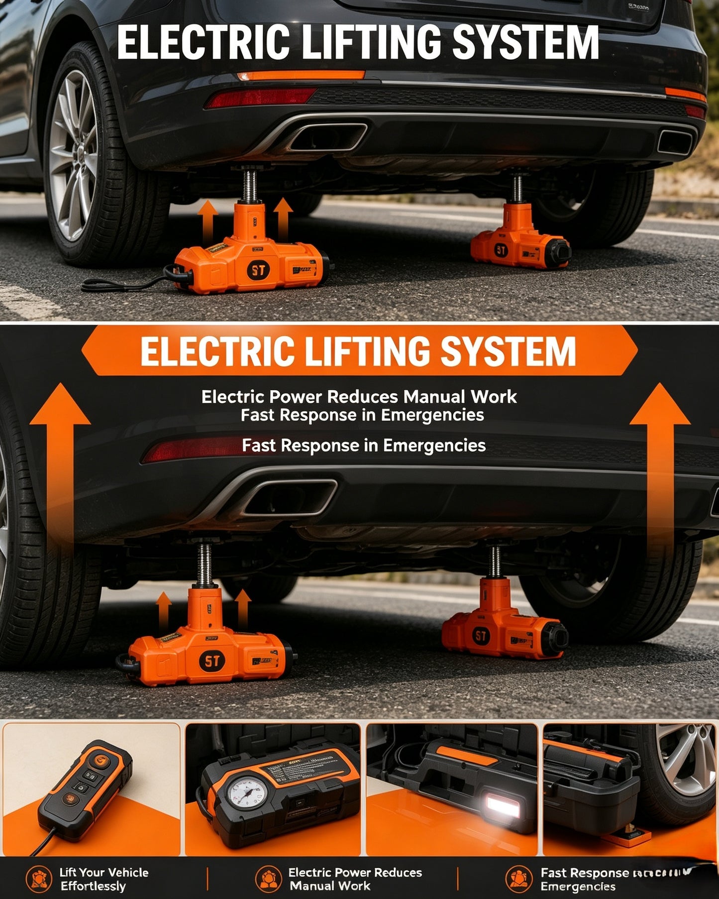 5-Ton Electric Car Jack Kit | Emergency Roadside Tire Change Tool With Impact Wrench