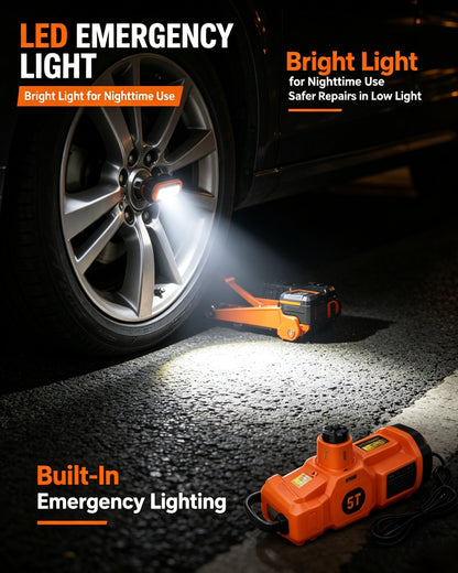 5-Ton Electric Car Jack Kit | Emergency Roadside Tire Change Tool With Impact Wrench