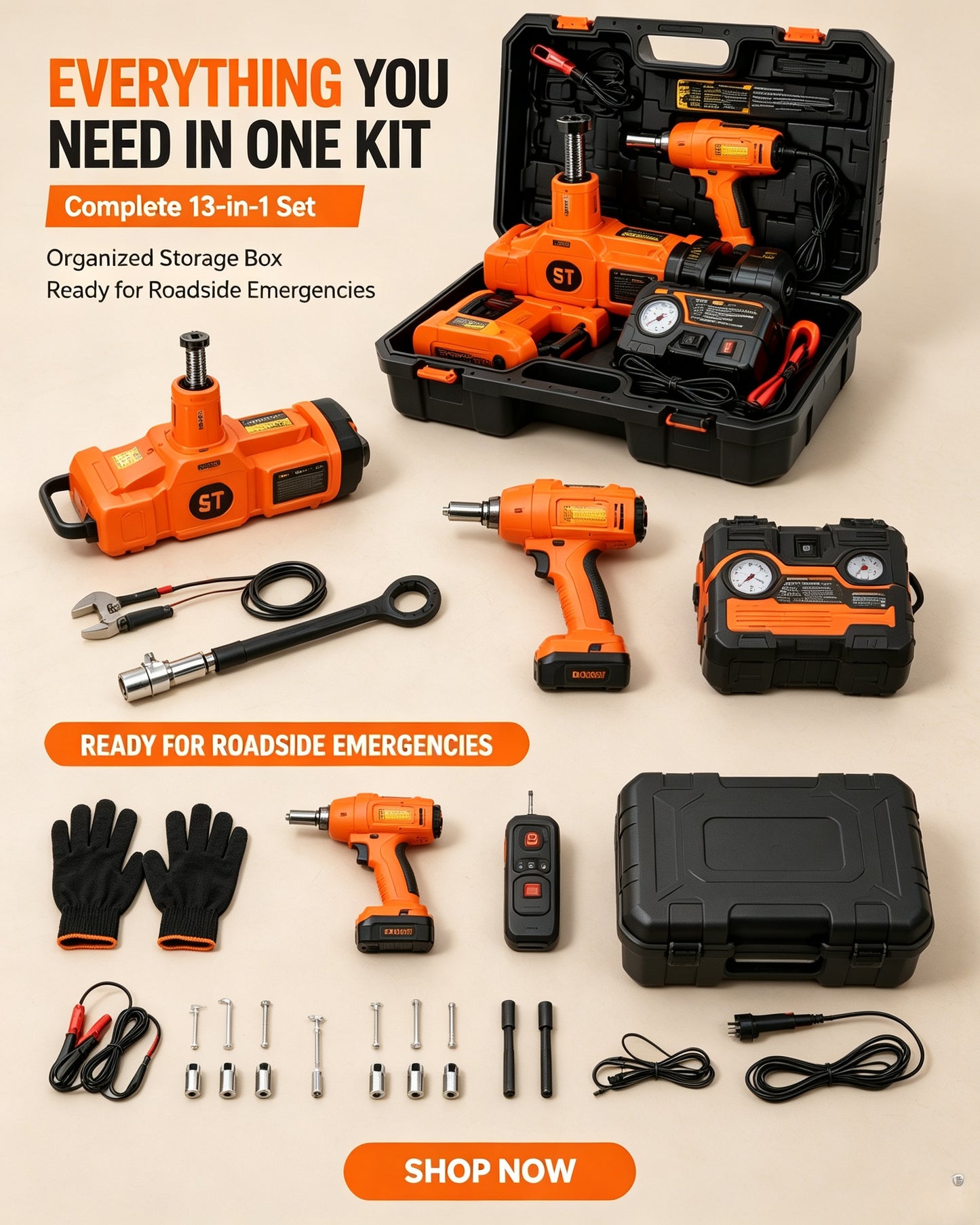 5-Ton Electric Car Jack Kit | Emergency Roadside Tire Change Tool With Impact Wrench