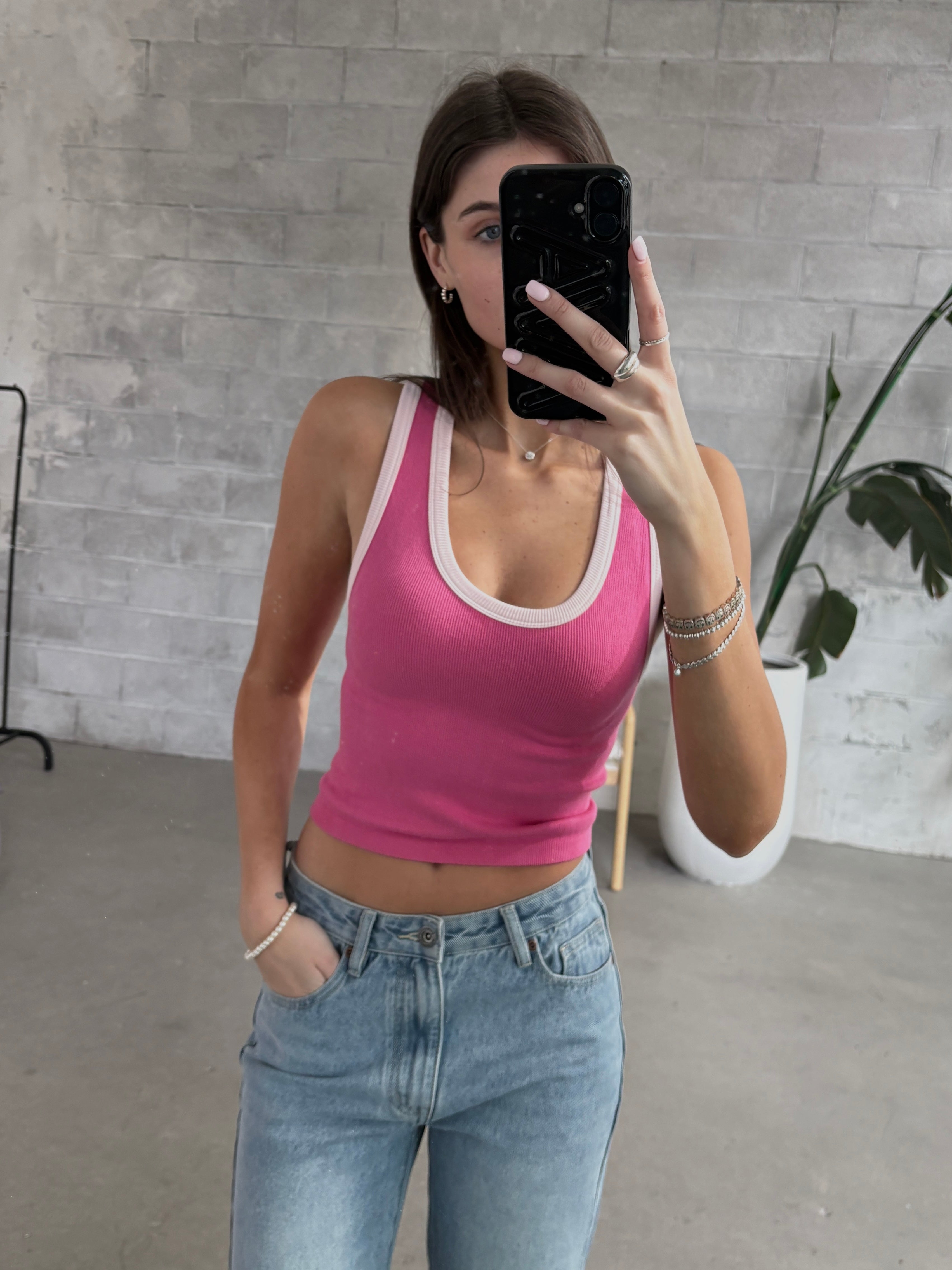 C'EST MOI Rib Deep Scoop Neck Tank