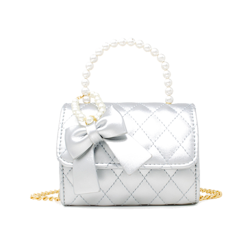 Quilted Leather Pearl Bag - Silver