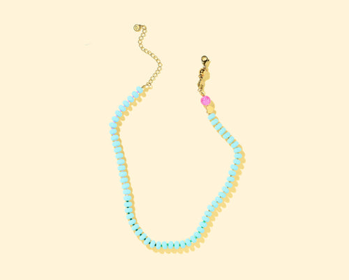 Haley Beaded Necklace - Sky Blue + Multi-Colored
