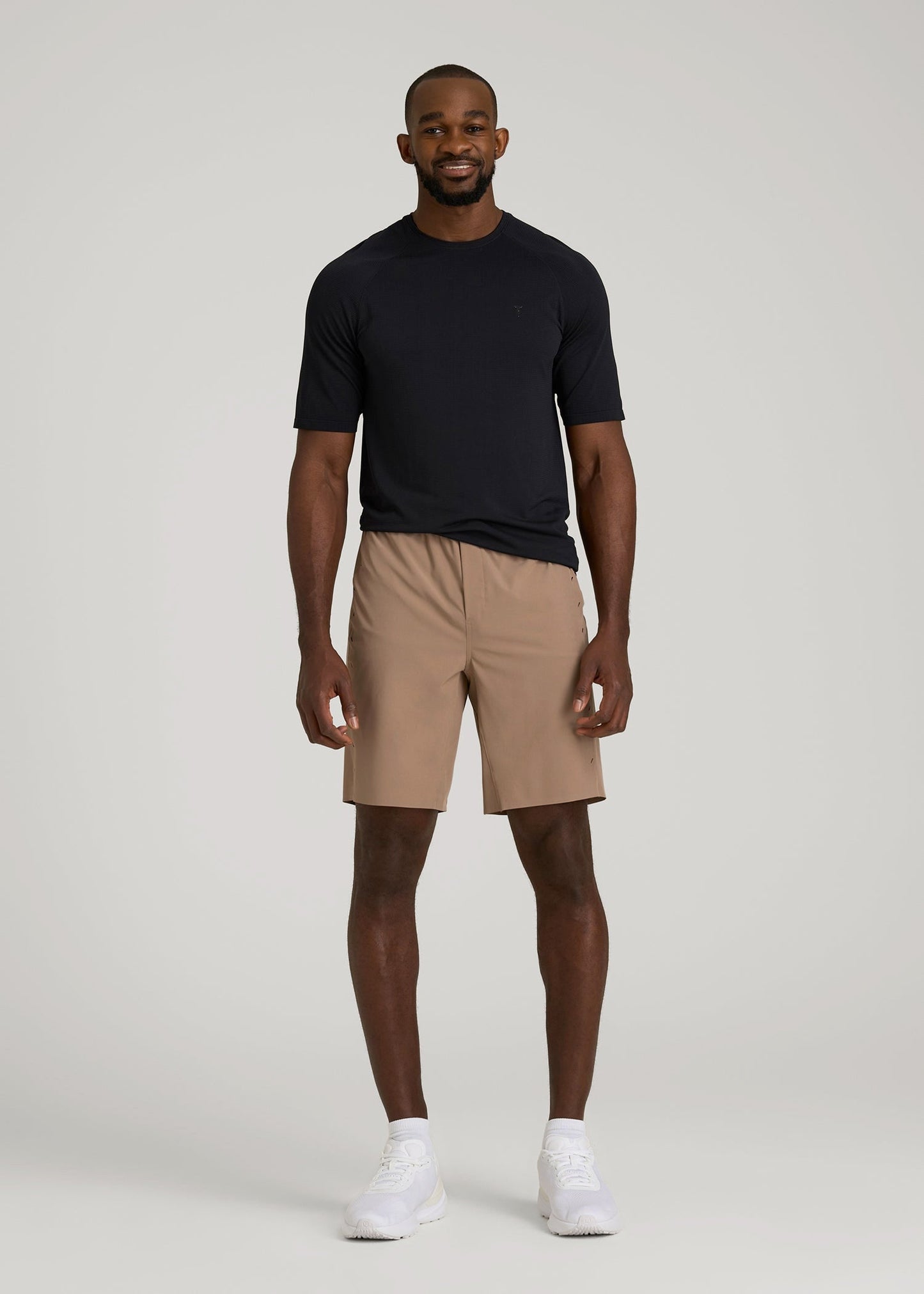 Featherweight Perforated Training Shorts for Tall Men in Dark Sand