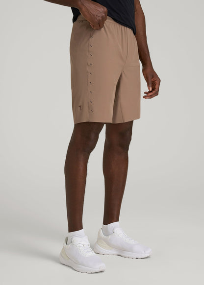Featherweight Perforated Training Shorts for Tall Men in Dark Sand