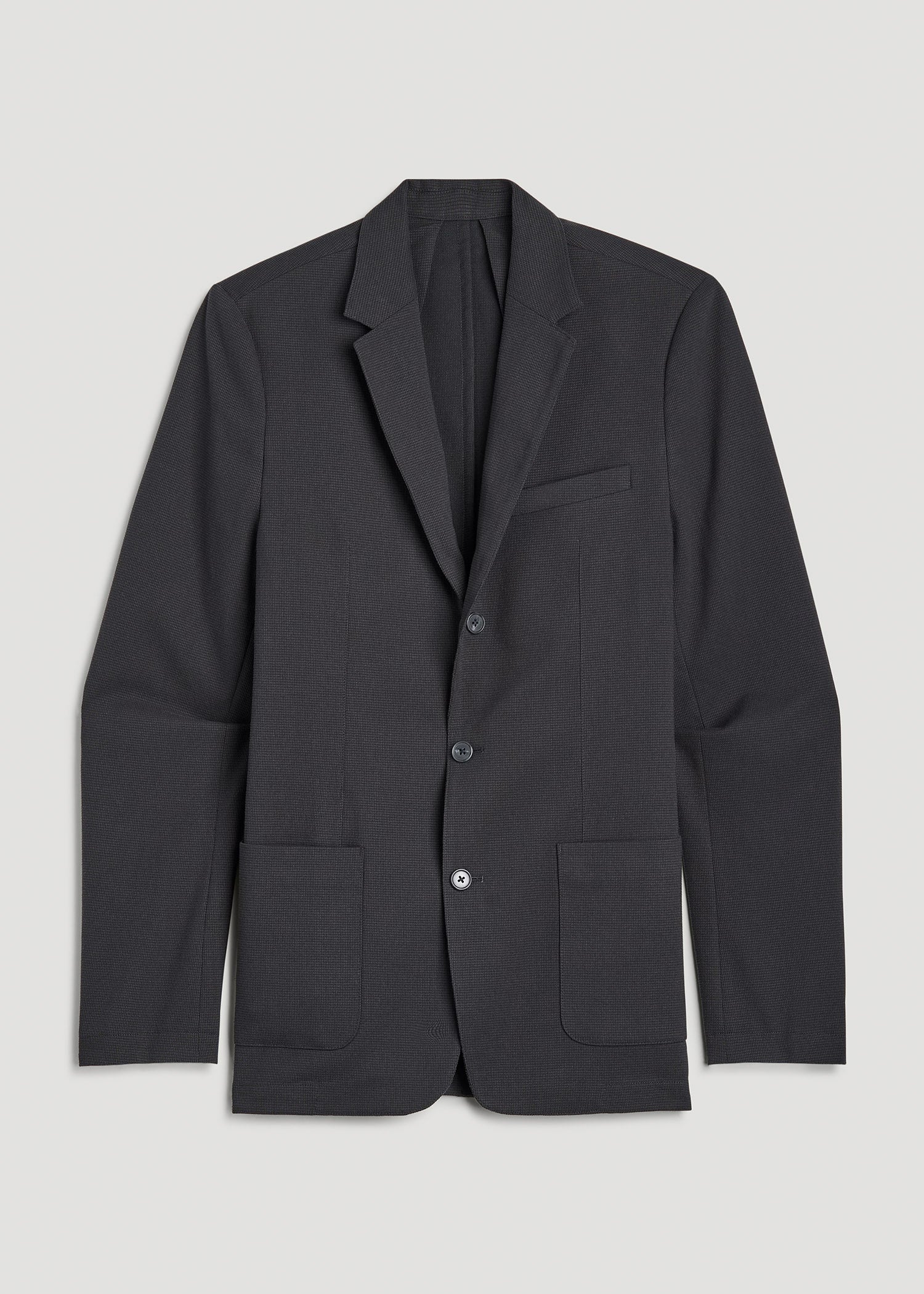 Textured Garment Washed Stretch Cotton Blazer for Tall Men in Iron Grey
