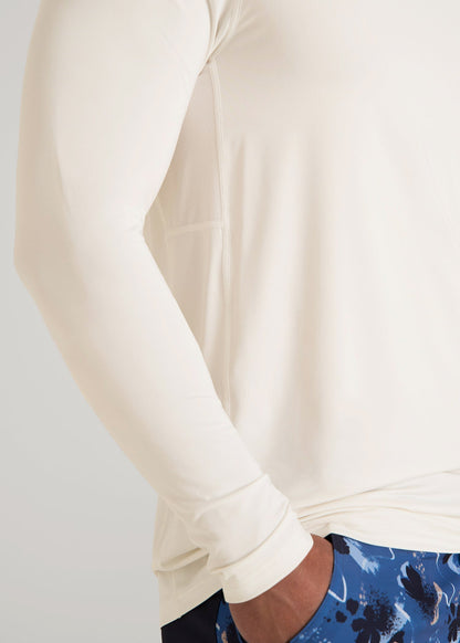 Long Sleeve UPF 50 Rash Guard for Tall Men in White Alyssum