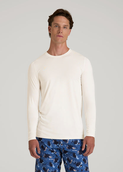 Long Sleeve UPF 50 Rash Guard for Tall Men in White Alyssum