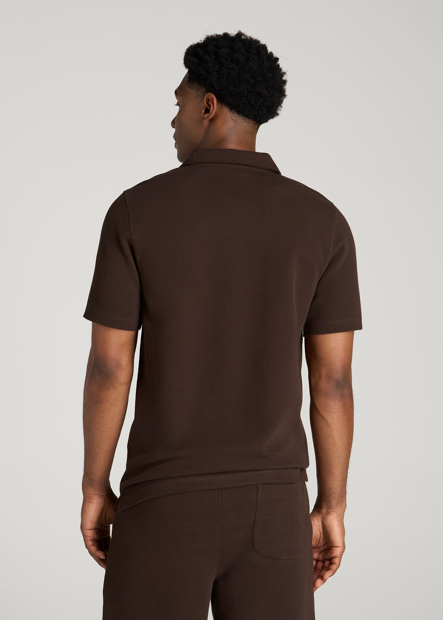 Micro Waffle Polo for Tall Men in Espresso