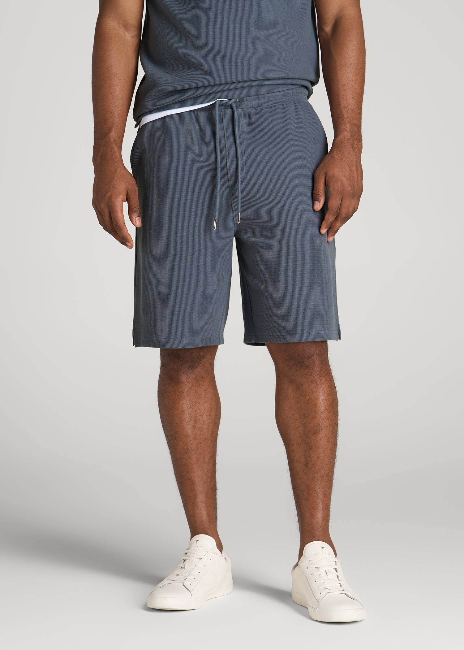 Micro Waffle Short for Tall Men in Grey Blue
