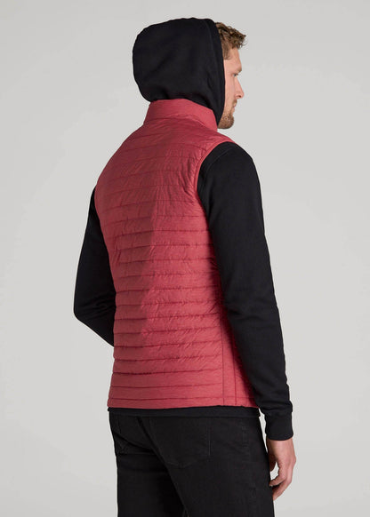 Packable Puffer Vest for Tall Men in Red Space Dye