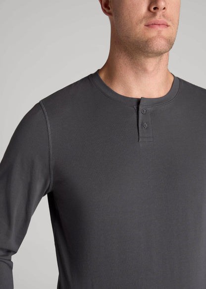 Pima Stretch Knit Henley Shirt for Tall Men in Iron Grey
