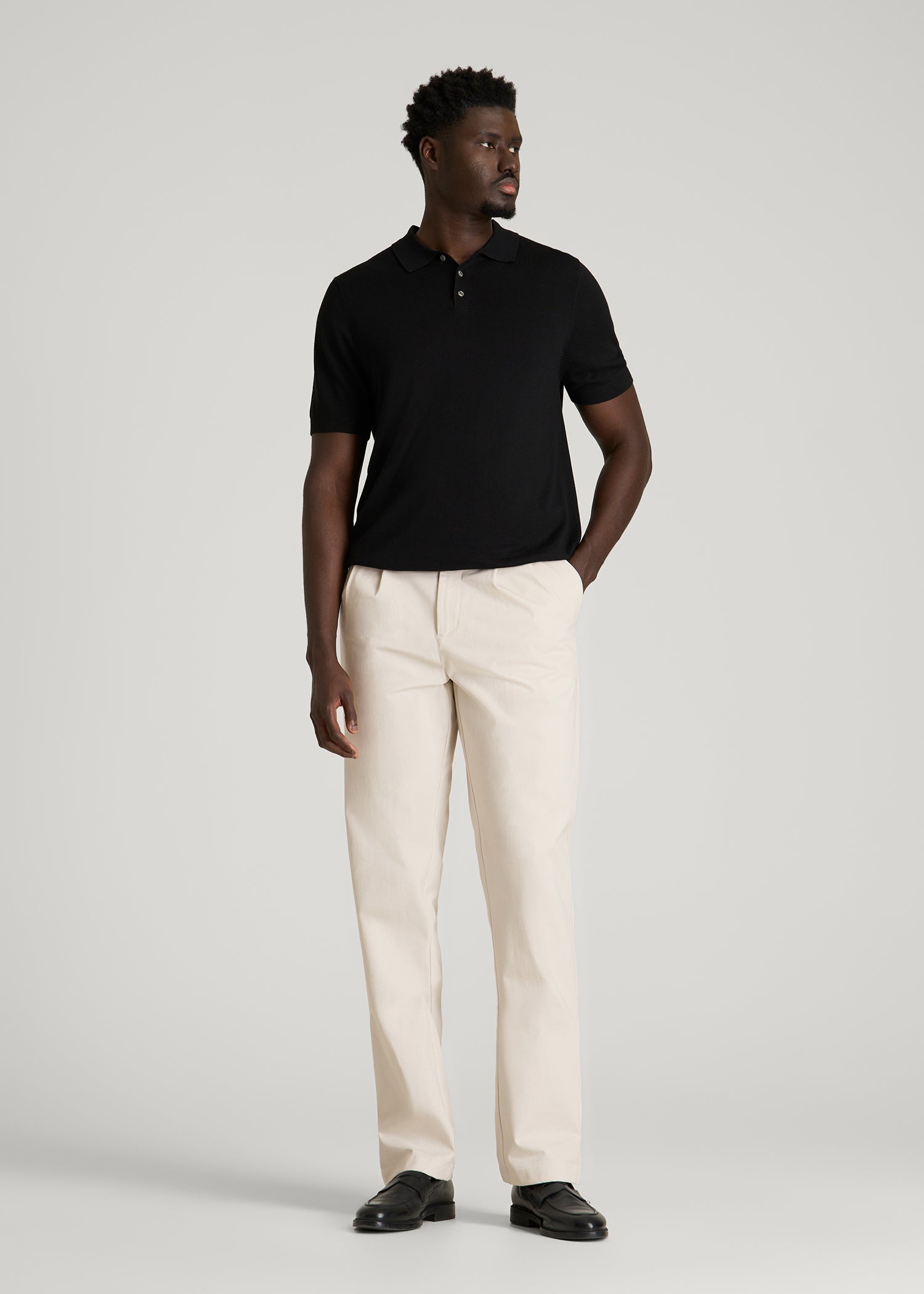 Stretch Commuter Pleated Chino for Tall Men in White Sand