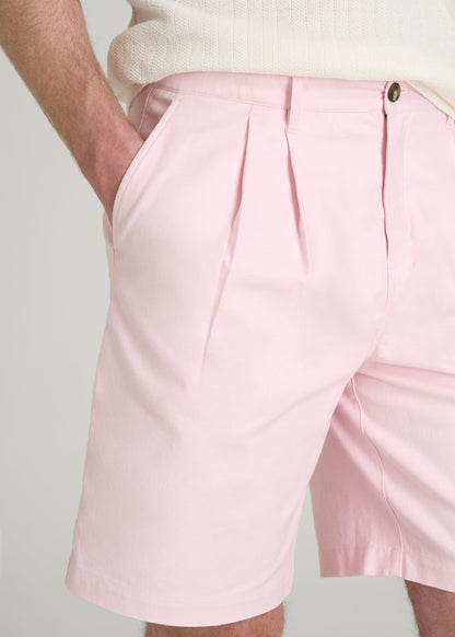 Stretch Cotton Linen Blend Shorts for Tall Men in Barely Pink