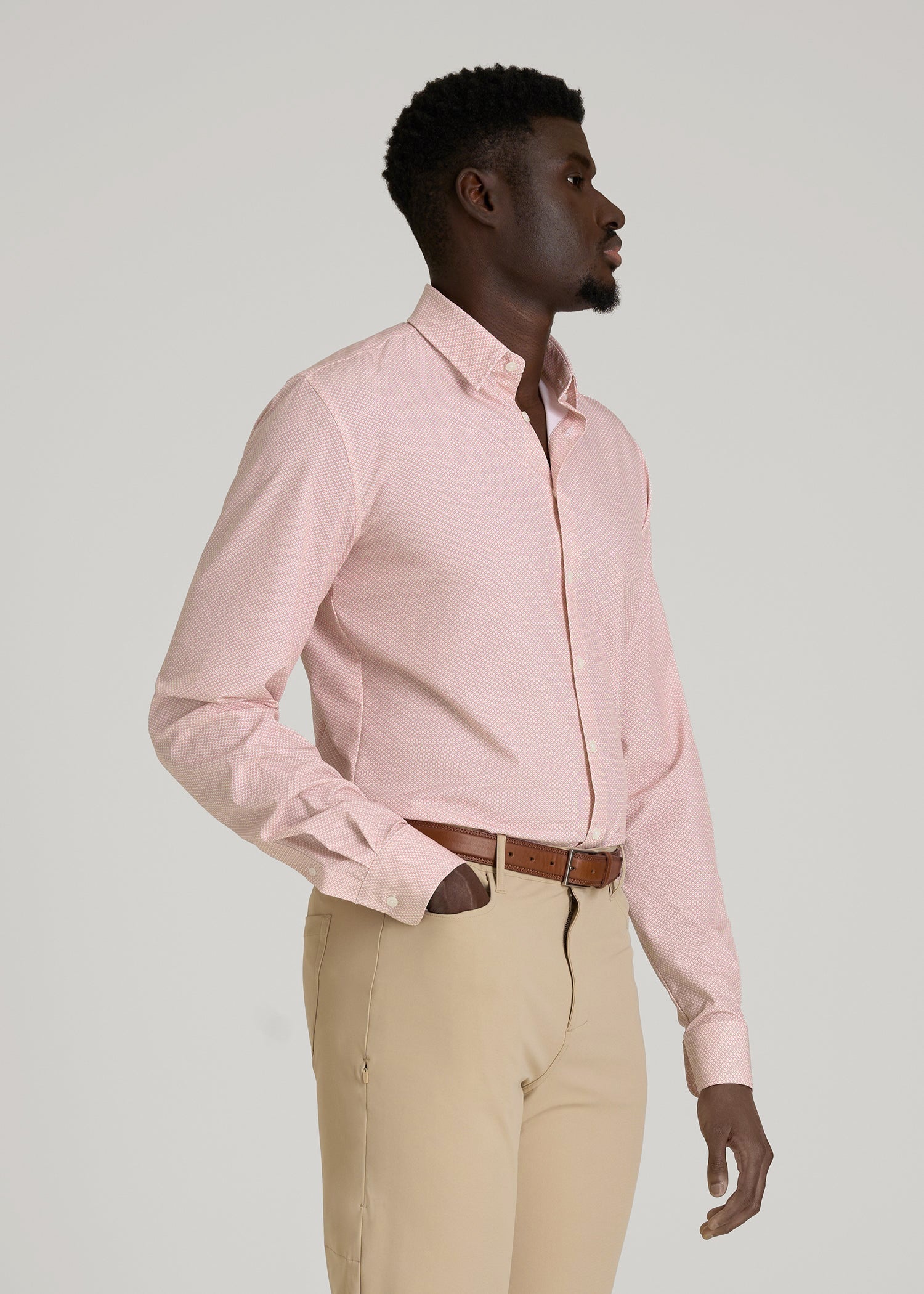 Traveler Stretch Dress Shirt in Light Orange Geometric