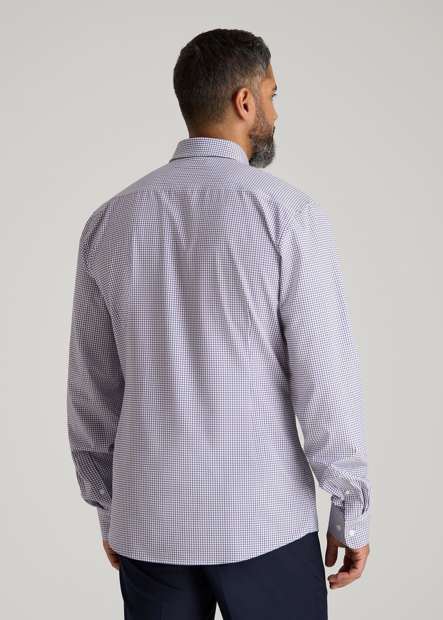 Traveler Stretch Dress Shirt in Plum and Black Grid