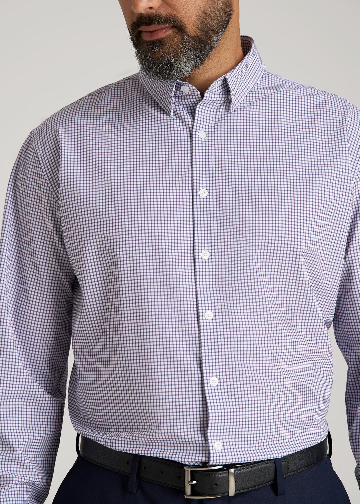 Traveler Stretch Dress Shirt in Plum and Black Grid