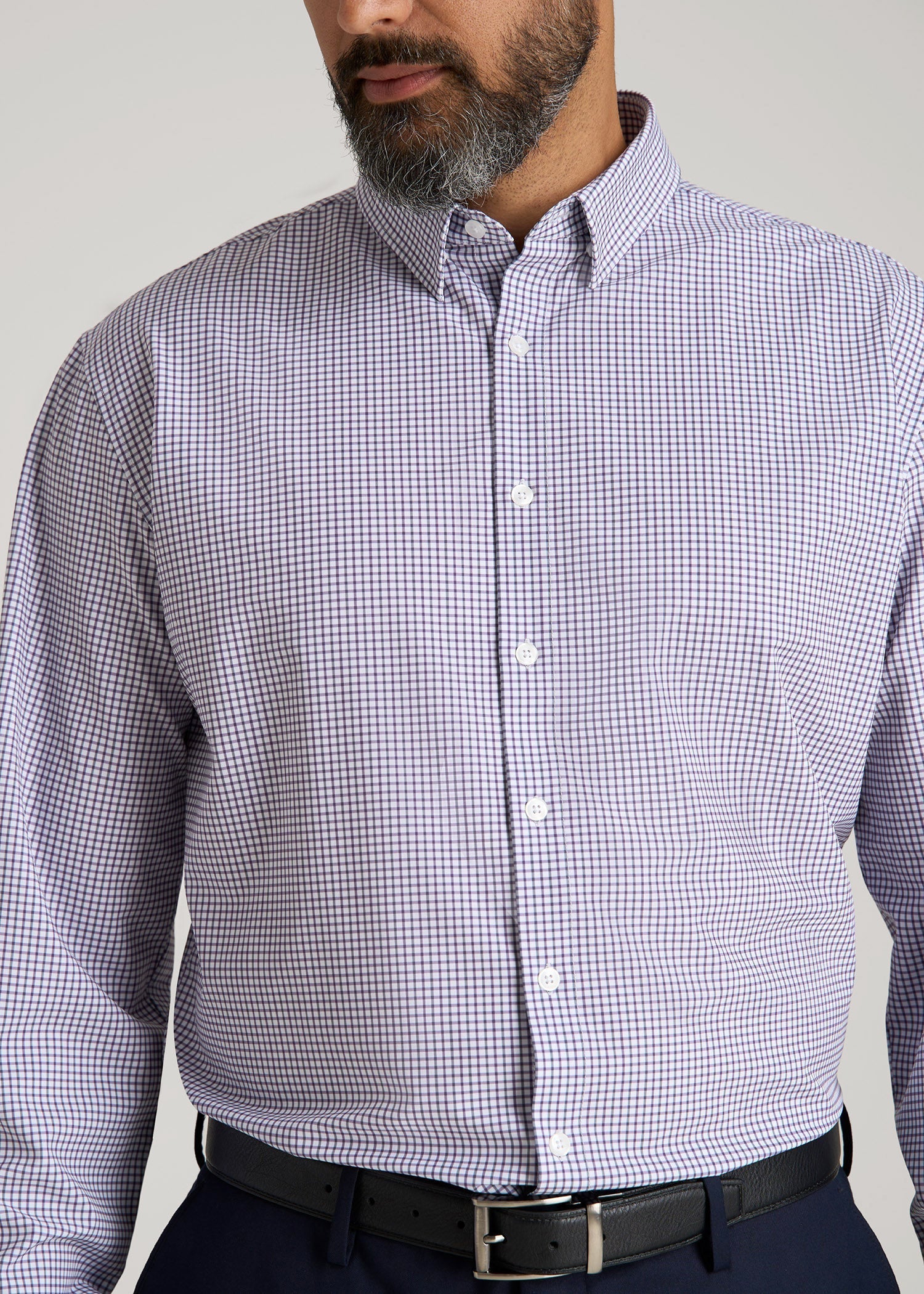 Traveler Stretch Dress Shirt in Plum and Black Grid