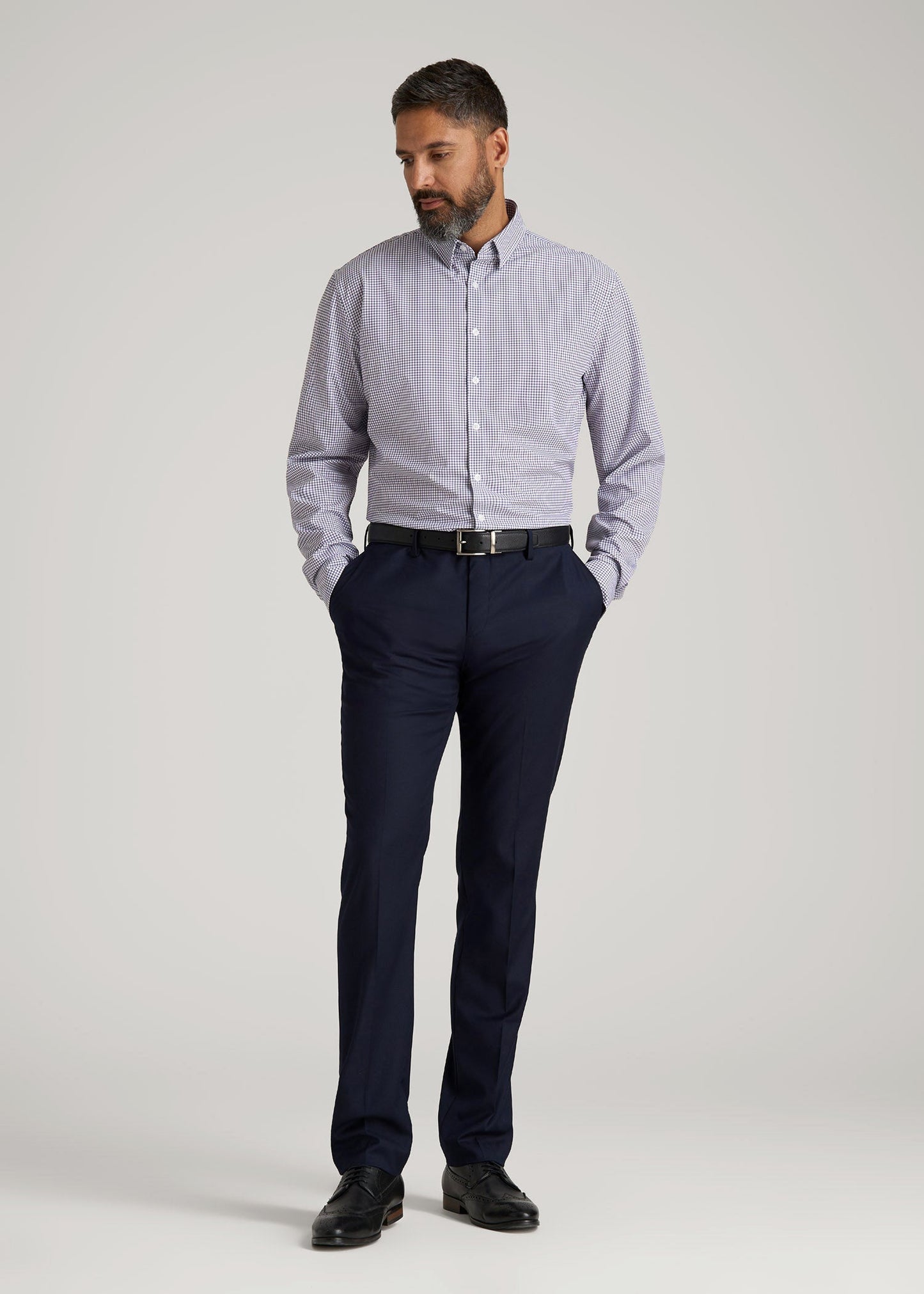 Traveler Stretch Dress Shirt in Plum and Black Grid