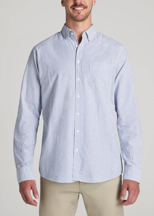 Washed Oxford Shirt for Tall Men in Blue Banker Stripe