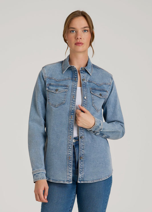 Western Denim Shirt for Tall Women in Heritage Faded