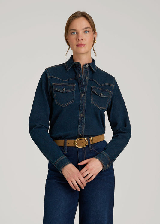 Western Denim Shirt for Tall Women in Indigo Dusk