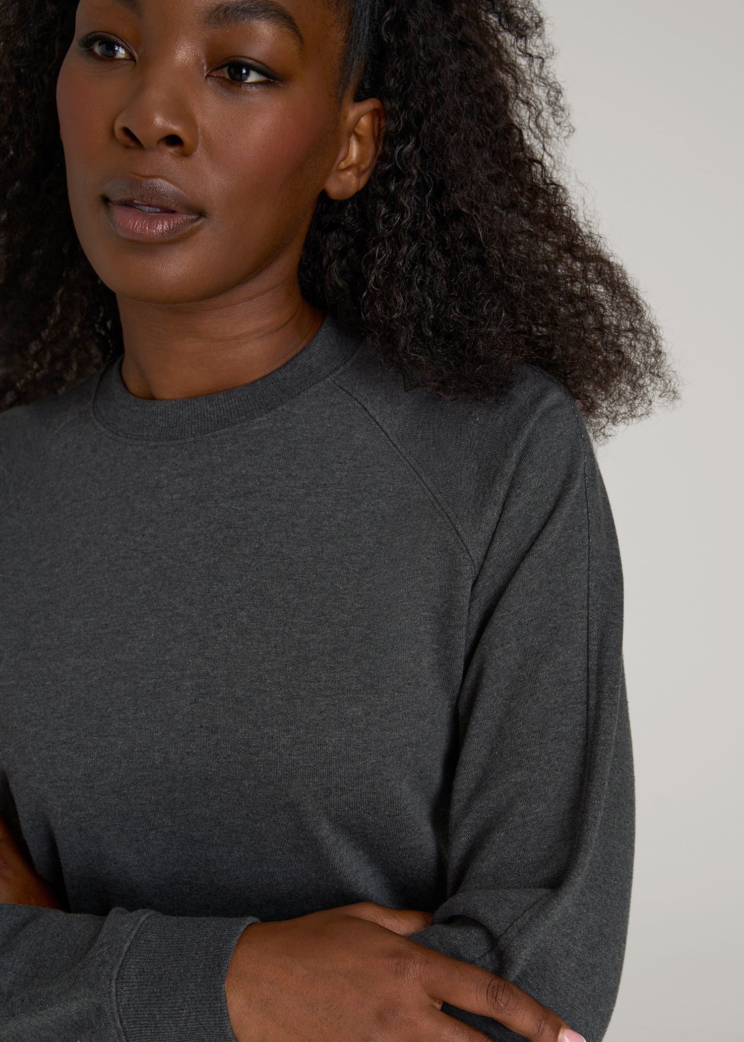 French Terry Crewneck Sweatshirt for Tall Women in Charcoal Mix
