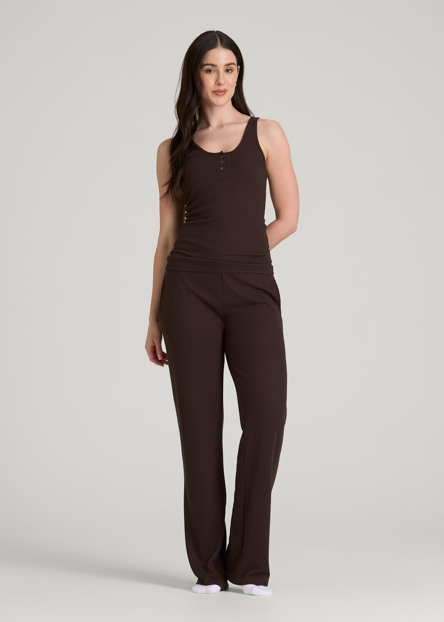 Waffle Tank Top for Tall Women in Espresso