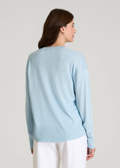 Linen Blend Knit Crewneck for Tall Women in Ice Blue