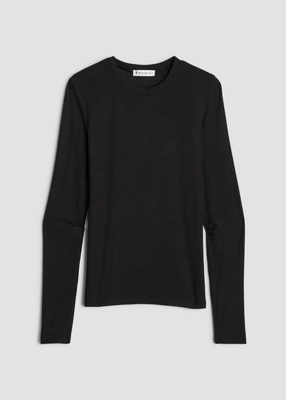 FITTED Ribbed Long Sleeve Tee for Tall Women in Black