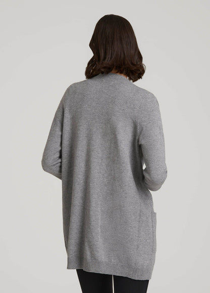 Open-Front Long Cardigan Sweater for Tall Women in Ash Grey Mix
