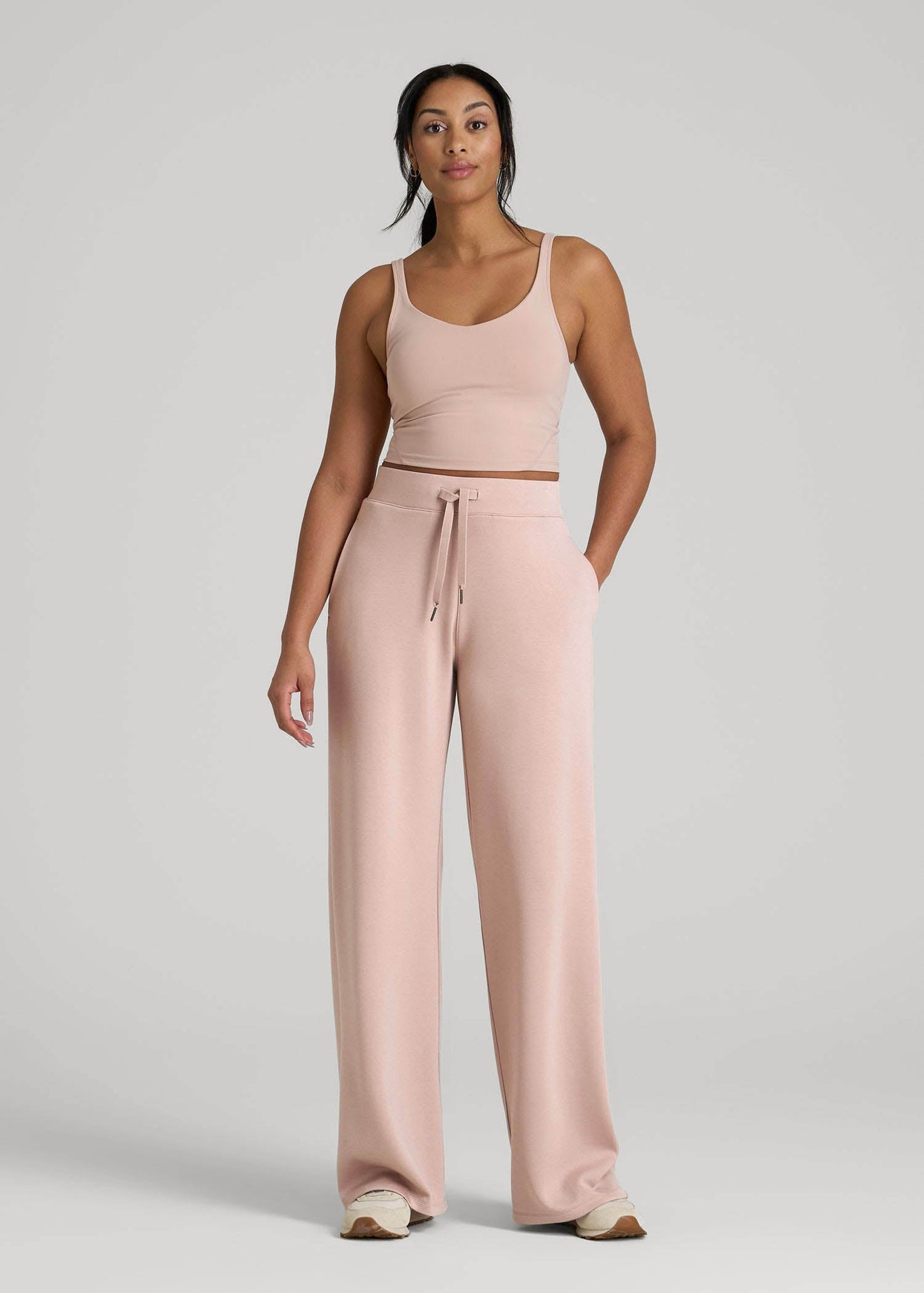 Pull-On Tie Waist Wide Leg Pants for Tall Women in Desert Rose