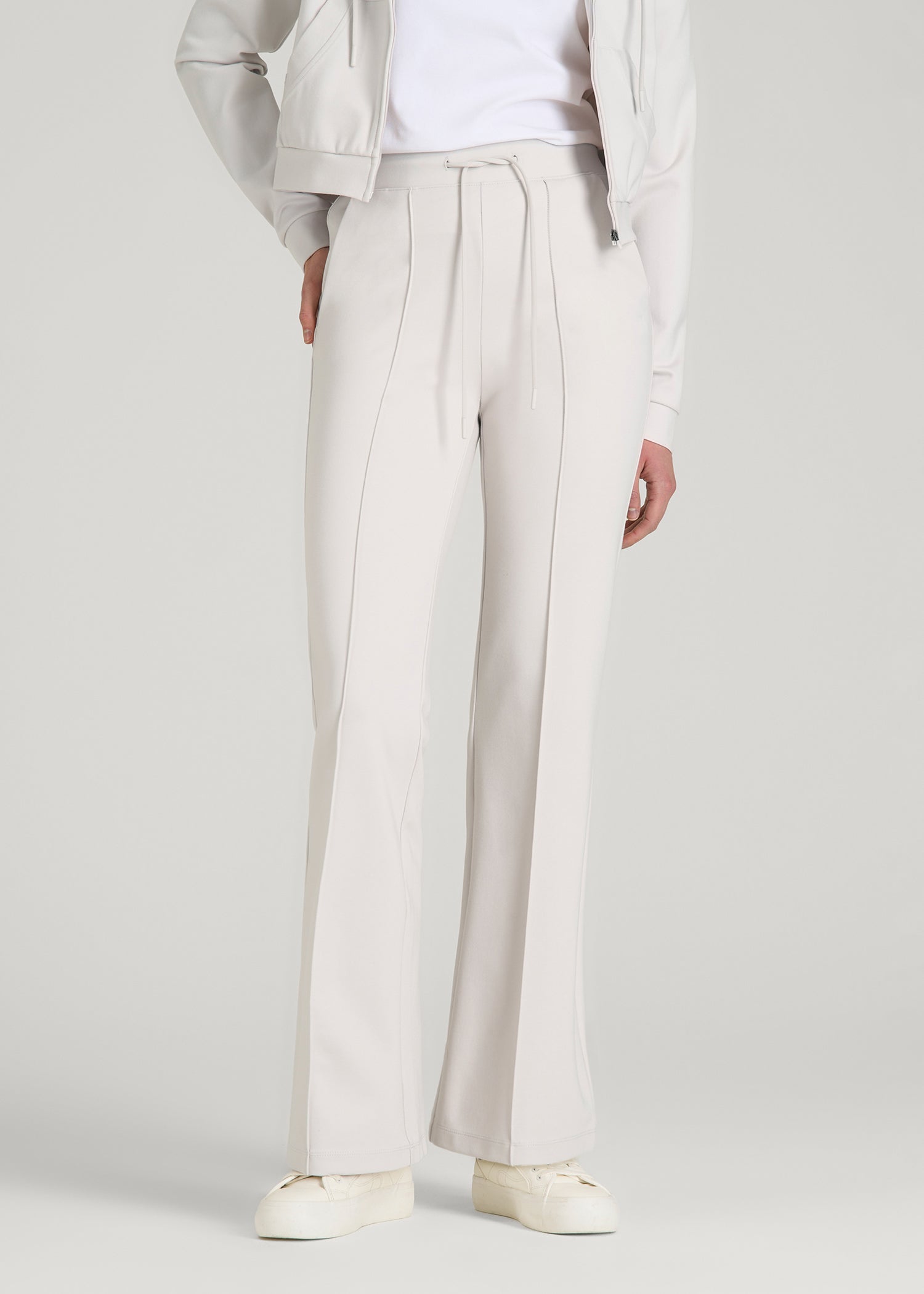 Flex Ponte Flare Pants with Drawcord for Tall Women in White Sand