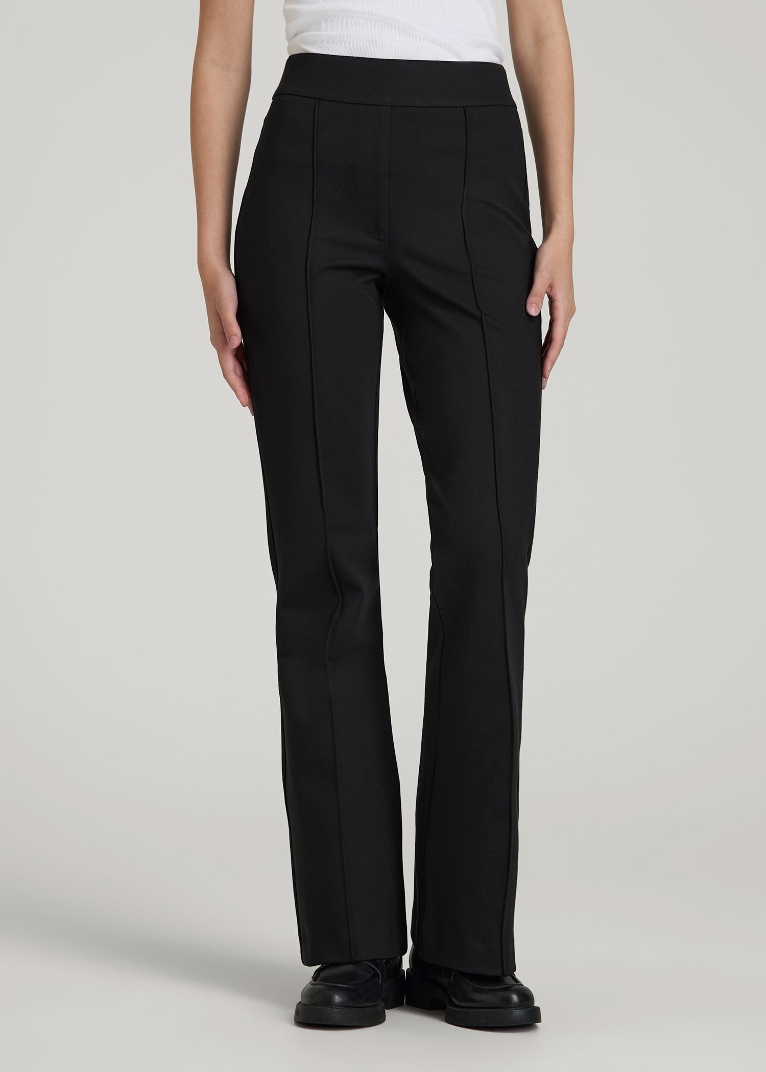 Flex Ponte Pull On Flare Pants for Tall Women in Black
