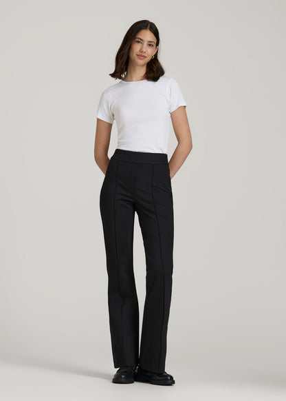 Flex Ponte Pull On Flare Pants for Tall Women in Black