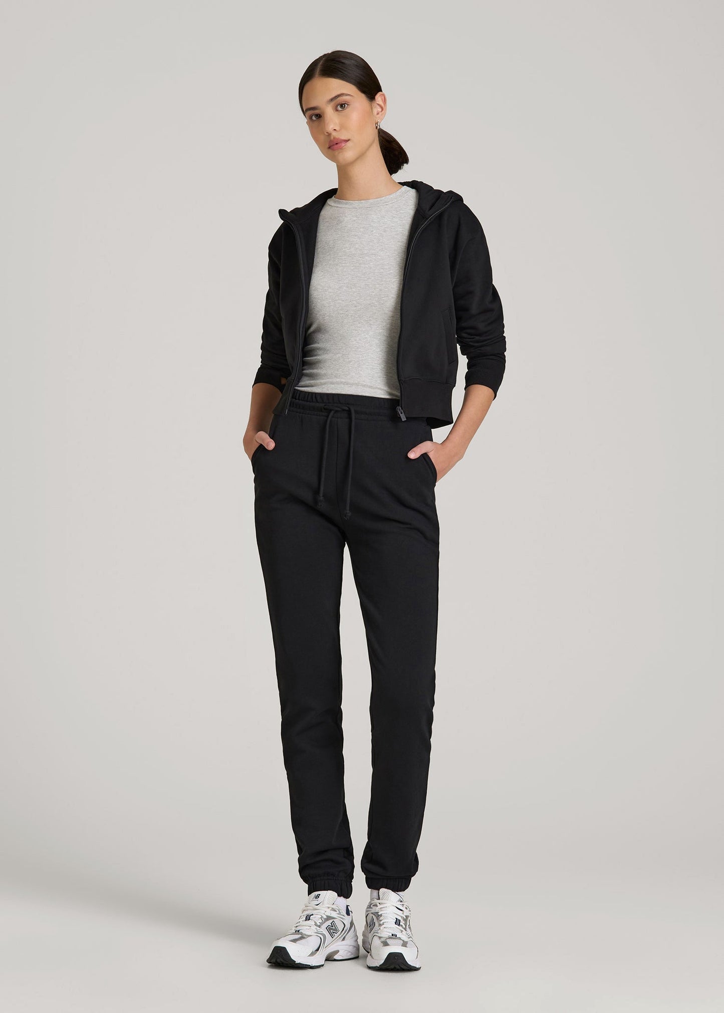Wearever Fleece Slim Fit High-Waisted Garment Dye Sweatpants for Tall Women in Black