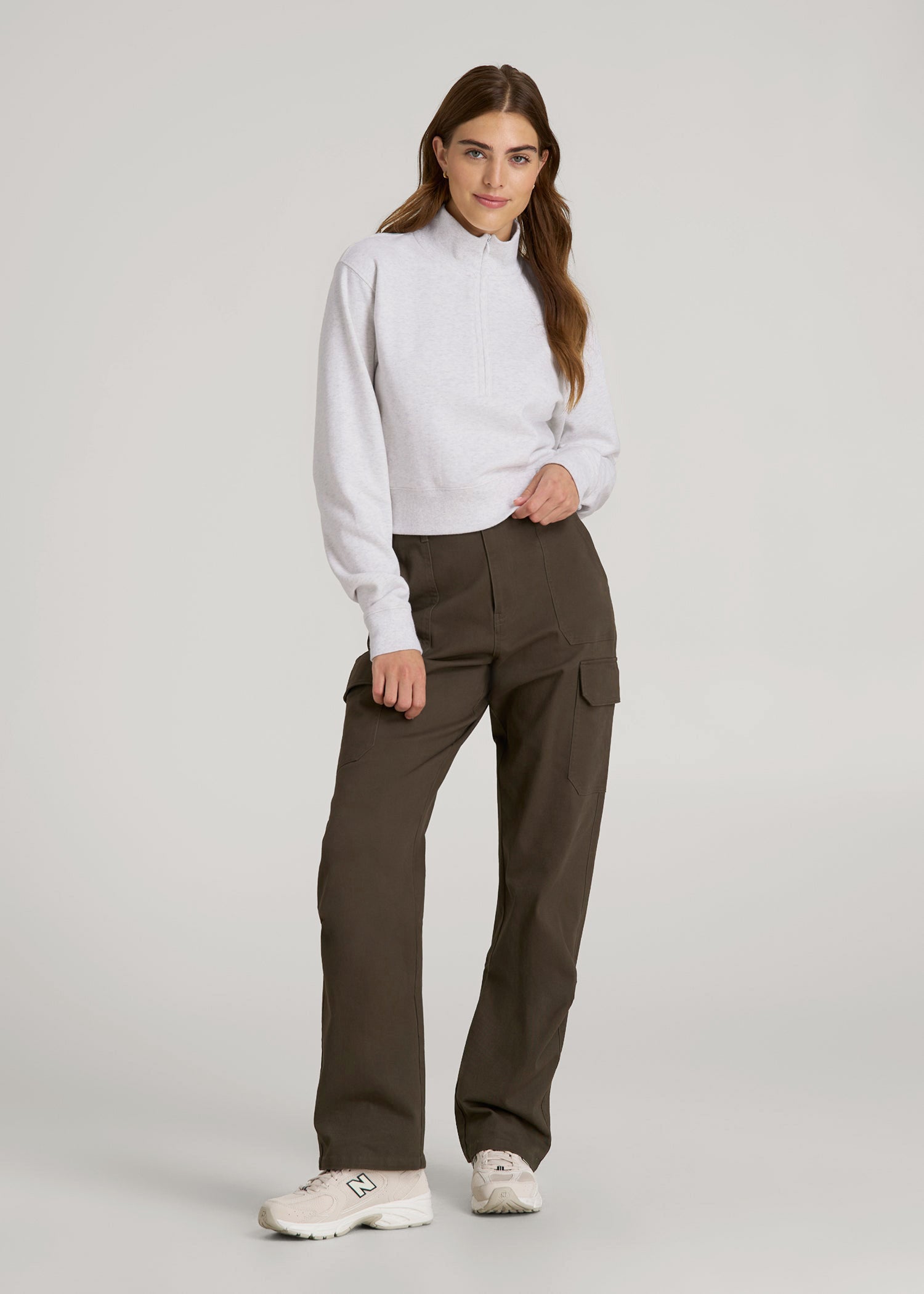 Wearever 2.0 Fleece Half-Zip Cropped Sweatshirt for Tall Women in Heather Cloud White