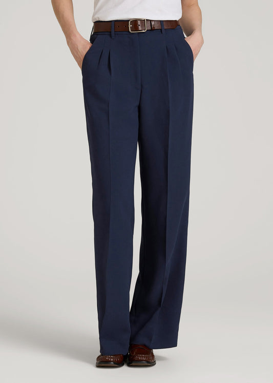 Wide Leg Pleated Dress Pants 2.0 for Tall Women in Navy