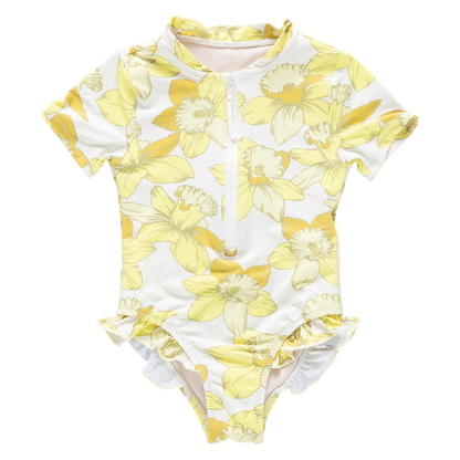 Girls Short Sleeve Arden Suit - Yellow Daffodils